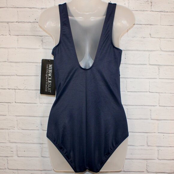 Miraclesuit Palma Navy Illusionist Crossover Allover Slimming One Piece Swimsuit - Picture 8 of 9